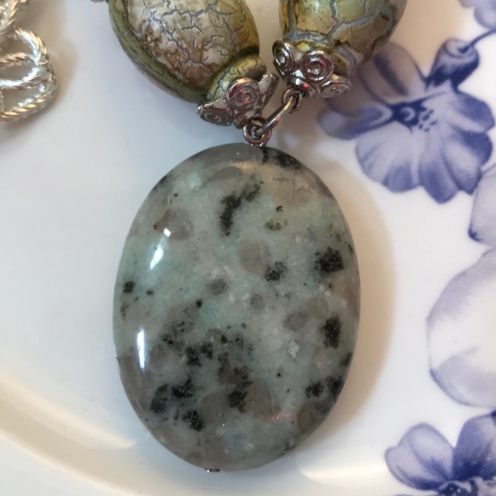 Vintage Stone Beaded Long Necklace Link Chain - Picture 5 of 7